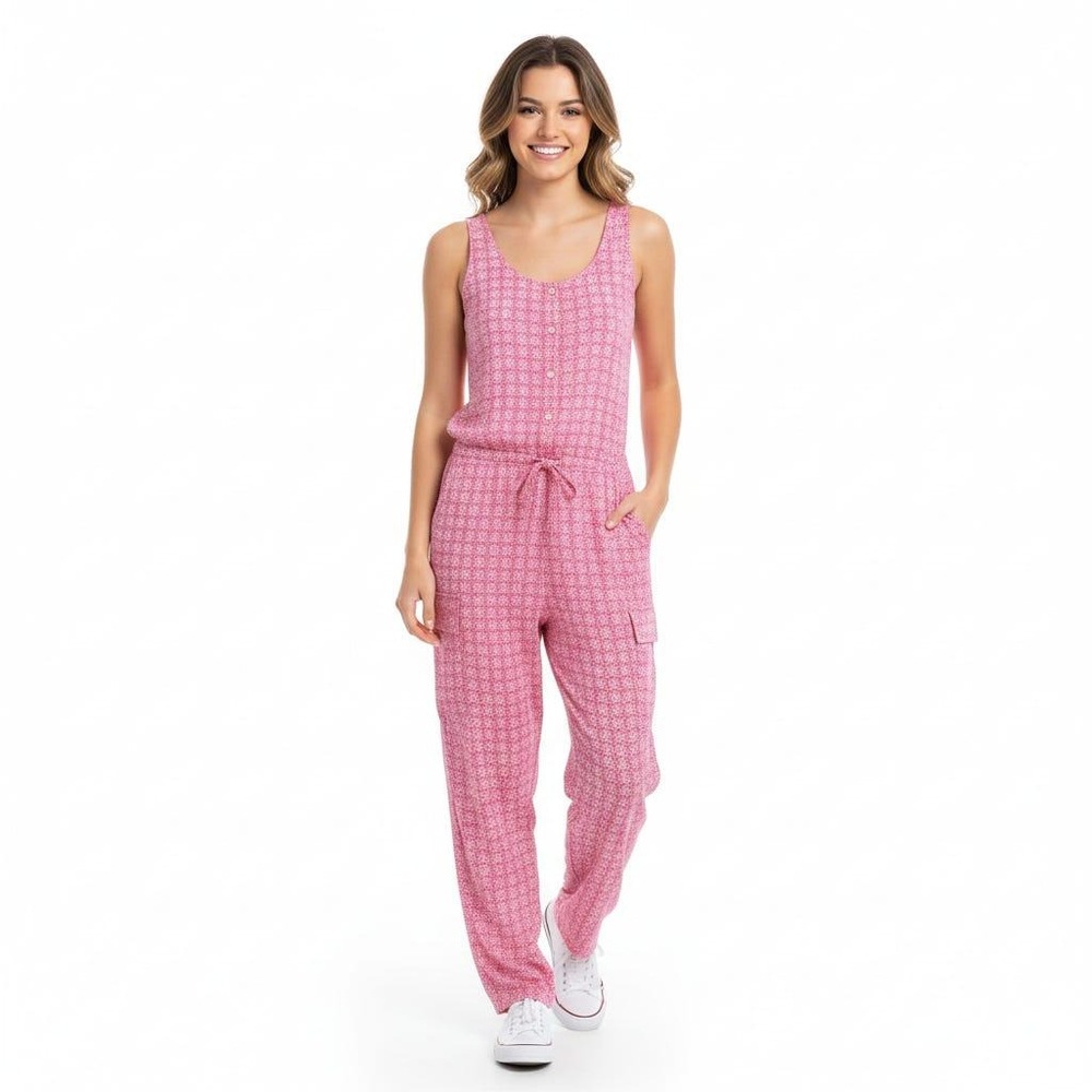 GAP Jumpsuit‎ Size XS Pink white Sleeveless Button Front Drawstring Waist XS